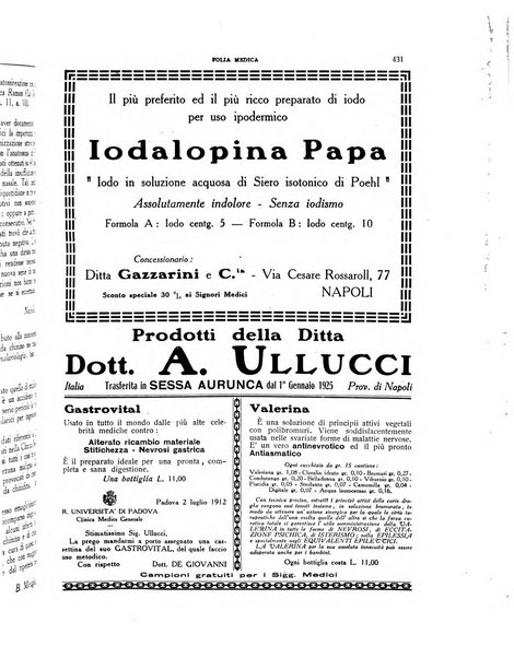 Folia medica periodico trimensile di patologia e clinica medica