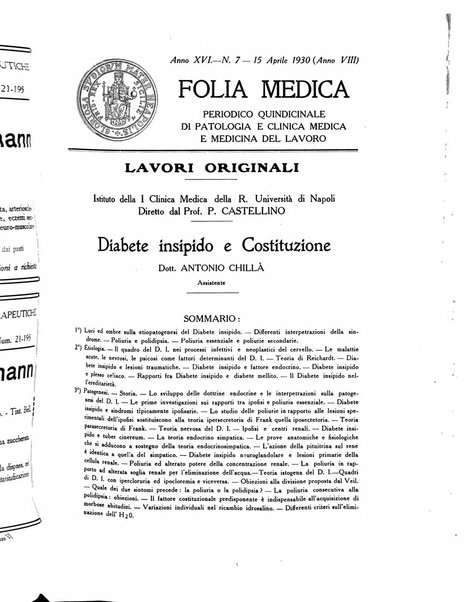 Folia medica periodico trimensile di patologia e clinica medica