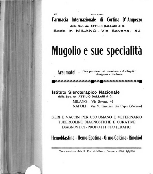 Folia medica periodico trimensile di patologia e clinica medica