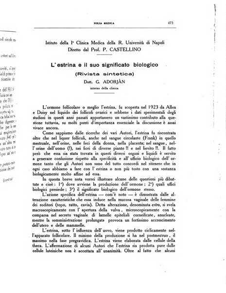 Folia medica periodico trimensile di patologia e clinica medica