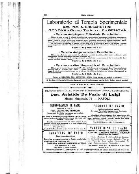 Folia medica periodico trimensile di patologia e clinica medica