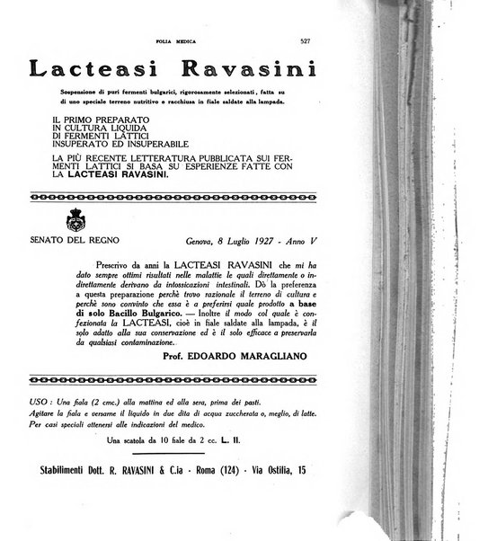 Folia medica periodico trimensile di patologia e clinica medica