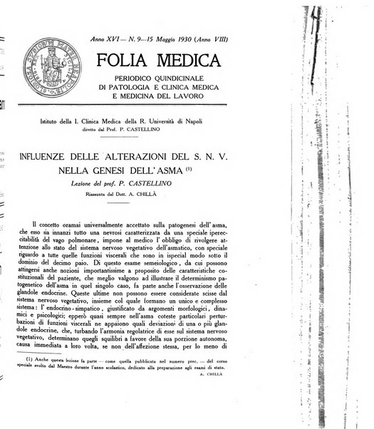 Folia medica periodico trimensile di patologia e clinica medica