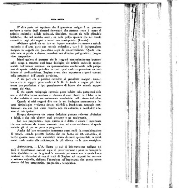 Folia medica periodico trimensile di patologia e clinica medica