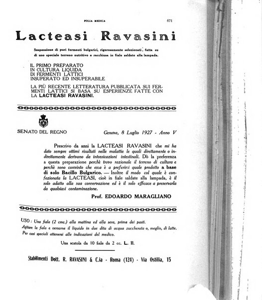 Folia medica periodico trimensile di patologia e clinica medica