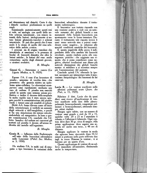 Folia medica periodico trimensile di patologia e clinica medica