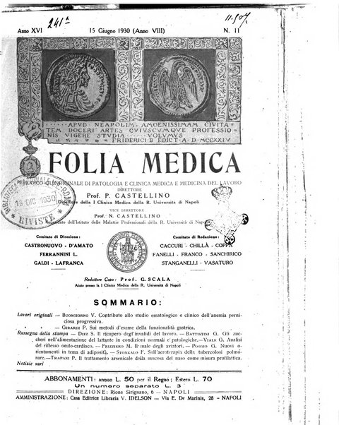 Folia medica periodico trimensile di patologia e clinica medica