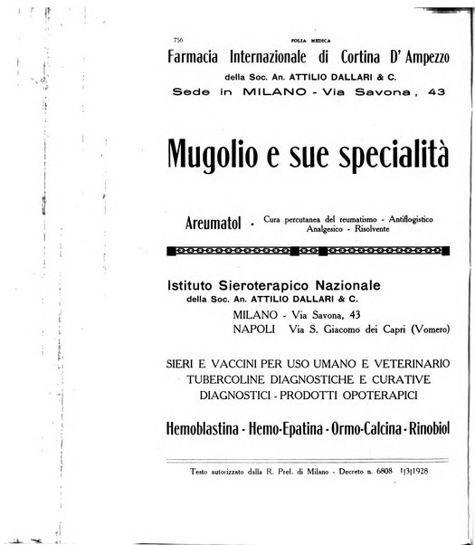 Folia medica periodico trimensile di patologia e clinica medica