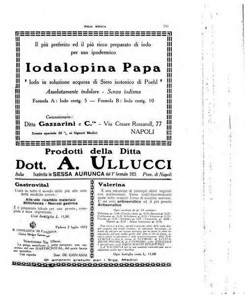 Folia medica periodico trimensile di patologia e clinica medica