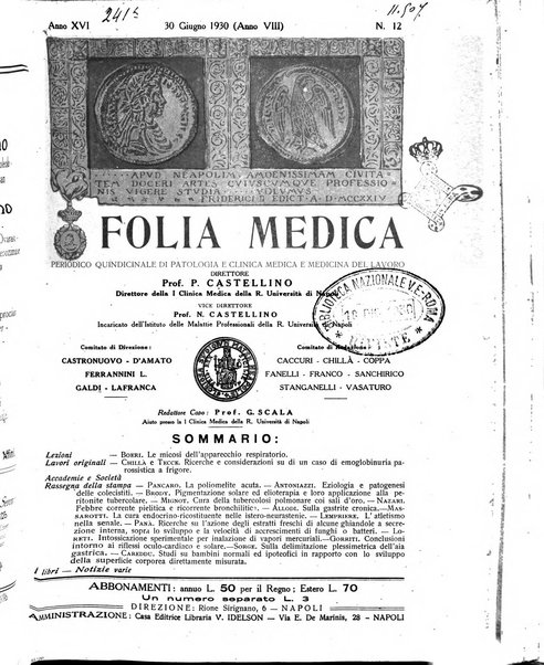 Folia medica periodico trimensile di patologia e clinica medica