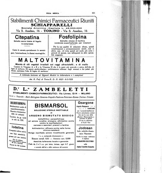 Folia medica periodico trimensile di patologia e clinica medica