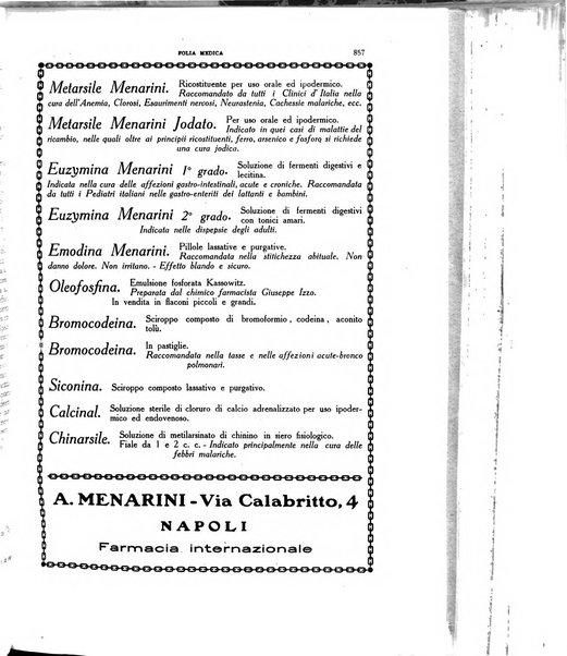 Folia medica periodico trimensile di patologia e clinica medica