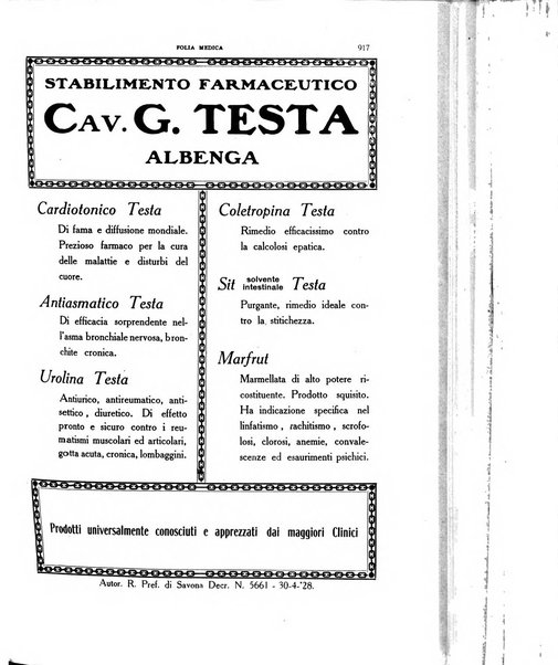 Folia medica periodico trimensile di patologia e clinica medica