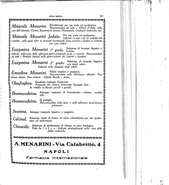 Folia medica periodico trimensile di patologia e clinica medica