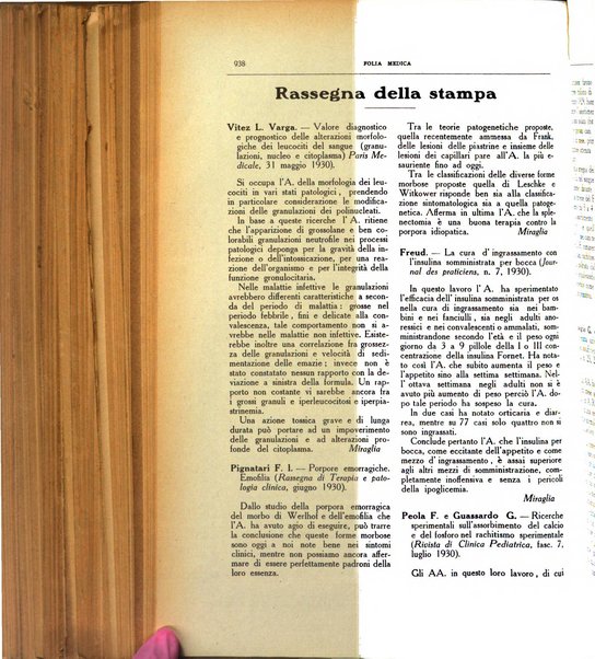 Folia medica periodico trimensile di patologia e clinica medica