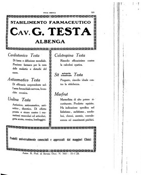 Folia medica periodico trimensile di patologia e clinica medica