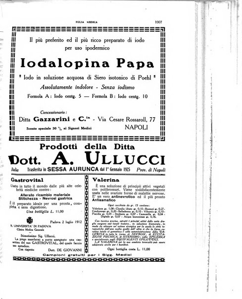 Folia medica periodico trimensile di patologia e clinica medica