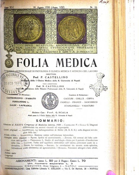 Folia medica periodico trimensile di patologia e clinica medica