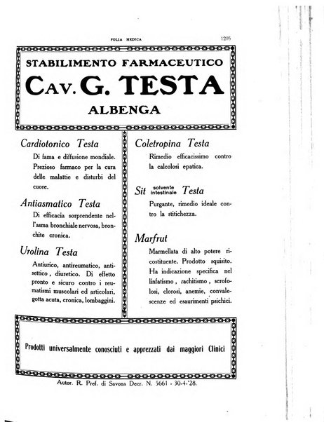 Folia medica periodico trimensile di patologia e clinica medica