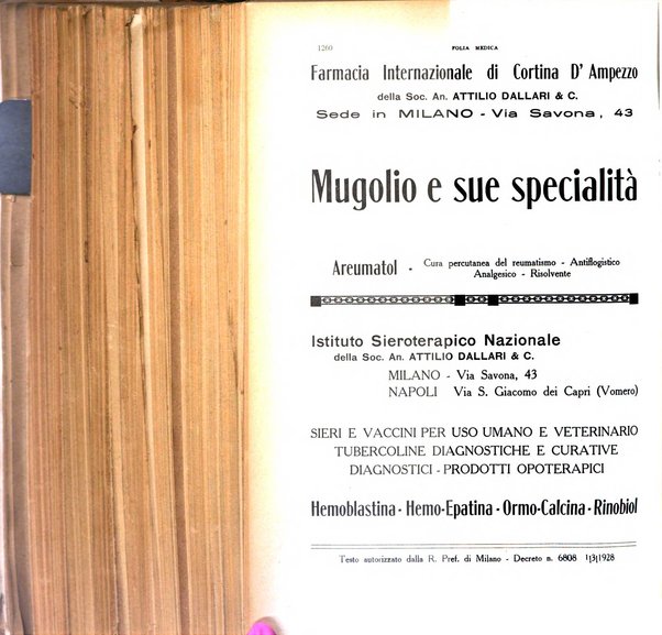 Folia medica periodico trimensile di patologia e clinica medica