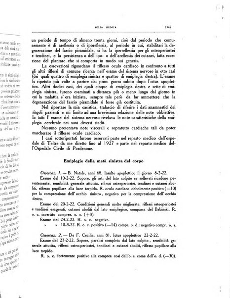 Folia medica periodico trimensile di patologia e clinica medica