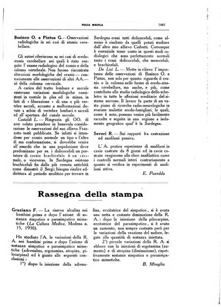 Folia medica periodico trimensile di patologia e clinica medica