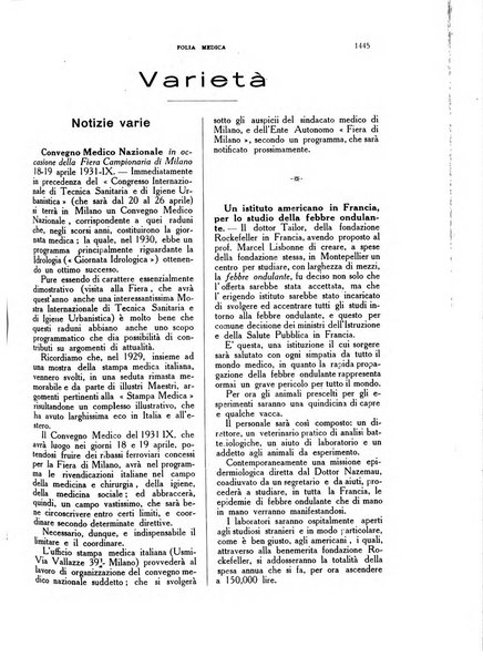 Folia medica periodico trimensile di patologia e clinica medica