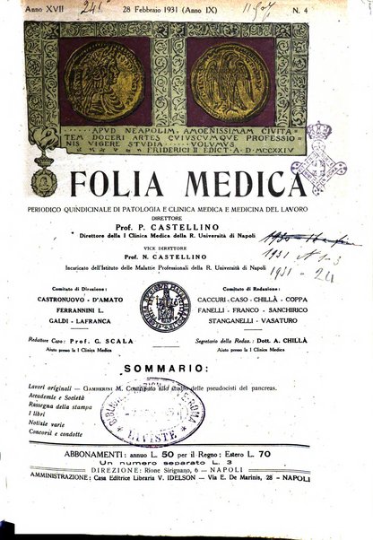 Folia medica periodico trimensile di patologia e clinica medica