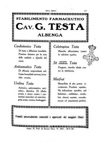 Folia medica periodico trimensile di patologia e clinica medica