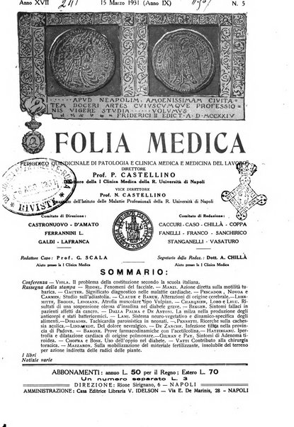 Folia medica periodico trimensile di patologia e clinica medica