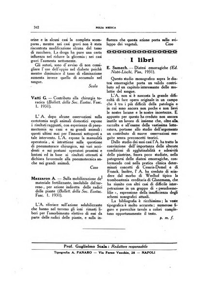 Folia medica periodico trimensile di patologia e clinica medica