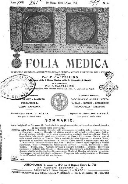 Folia medica periodico trimensile di patologia e clinica medica