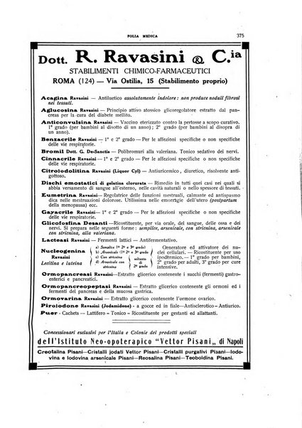 Folia medica periodico trimensile di patologia e clinica medica