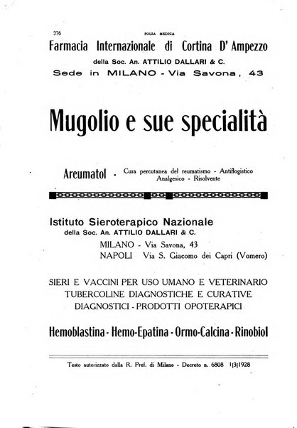 Folia medica periodico trimensile di patologia e clinica medica