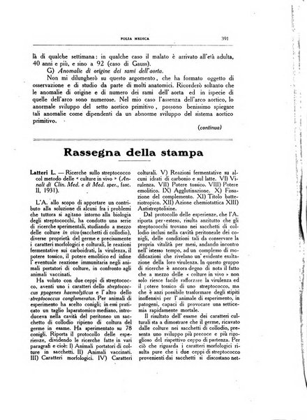 Folia medica periodico trimensile di patologia e clinica medica