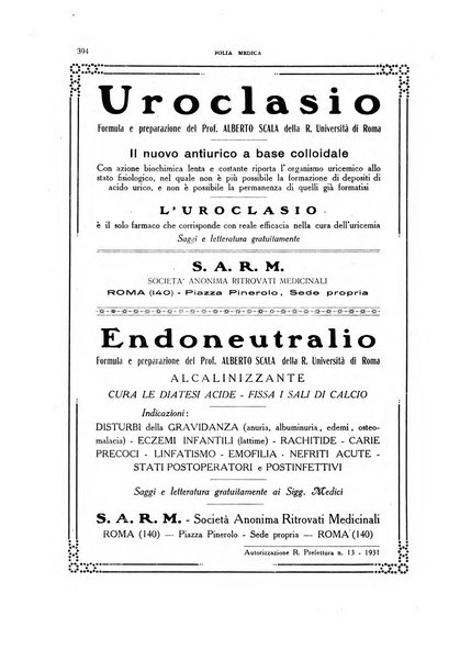 Folia medica periodico trimensile di patologia e clinica medica