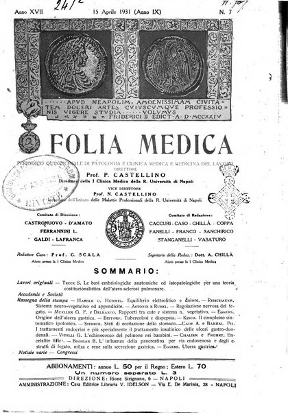 Folia medica periodico trimensile di patologia e clinica medica