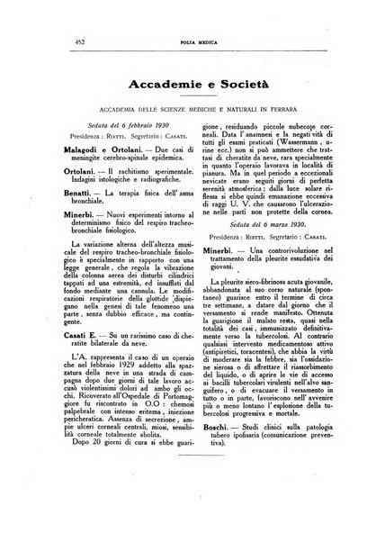 Folia medica periodico trimensile di patologia e clinica medica