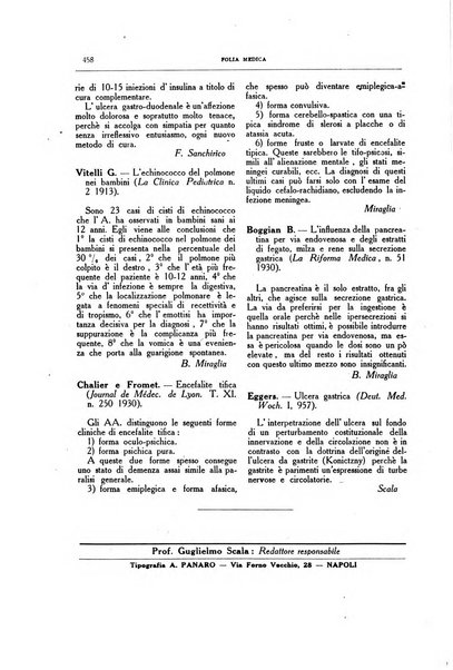 Folia medica periodico trimensile di patologia e clinica medica