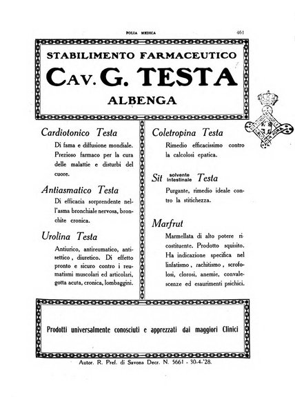 Folia medica periodico trimensile di patologia e clinica medica