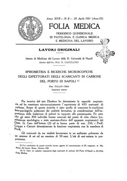 Folia medica periodico trimensile di patologia e clinica medica