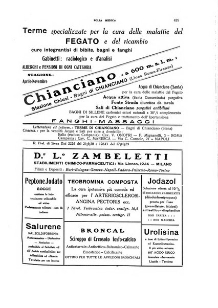 Folia medica periodico trimensile di patologia e clinica medica