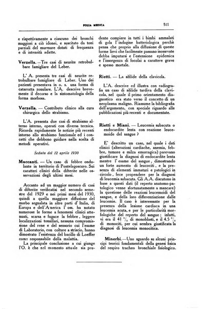 Folia medica periodico trimensile di patologia e clinica medica