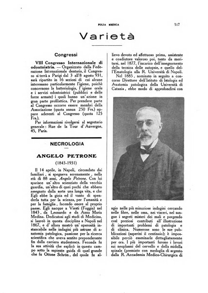 Folia medica periodico trimensile di patologia e clinica medica