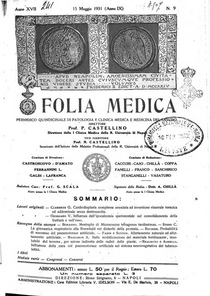 Folia medica periodico trimensile di patologia e clinica medica