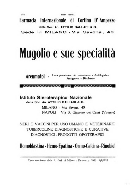 Folia medica periodico trimensile di patologia e clinica medica