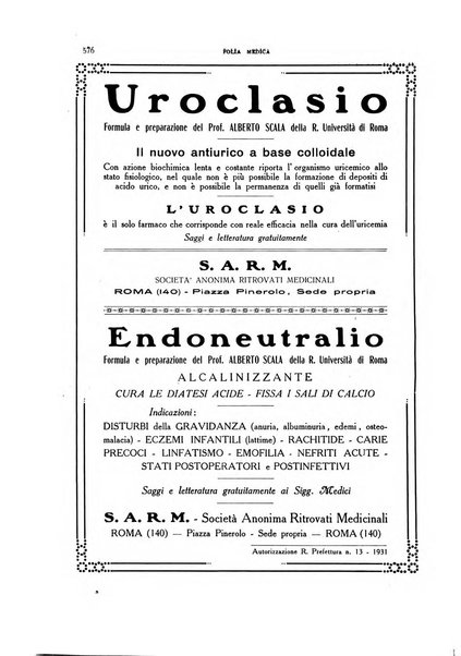 Folia medica periodico trimensile di patologia e clinica medica