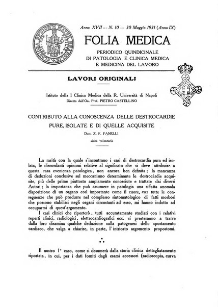 Folia medica periodico trimensile di patologia e clinica medica