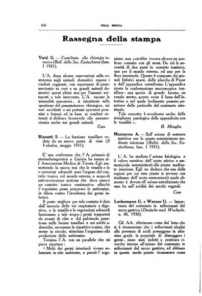 Folia medica periodico trimensile di patologia e clinica medica