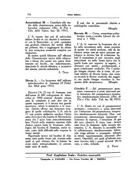 Folia medica periodico trimensile di patologia e clinica medica